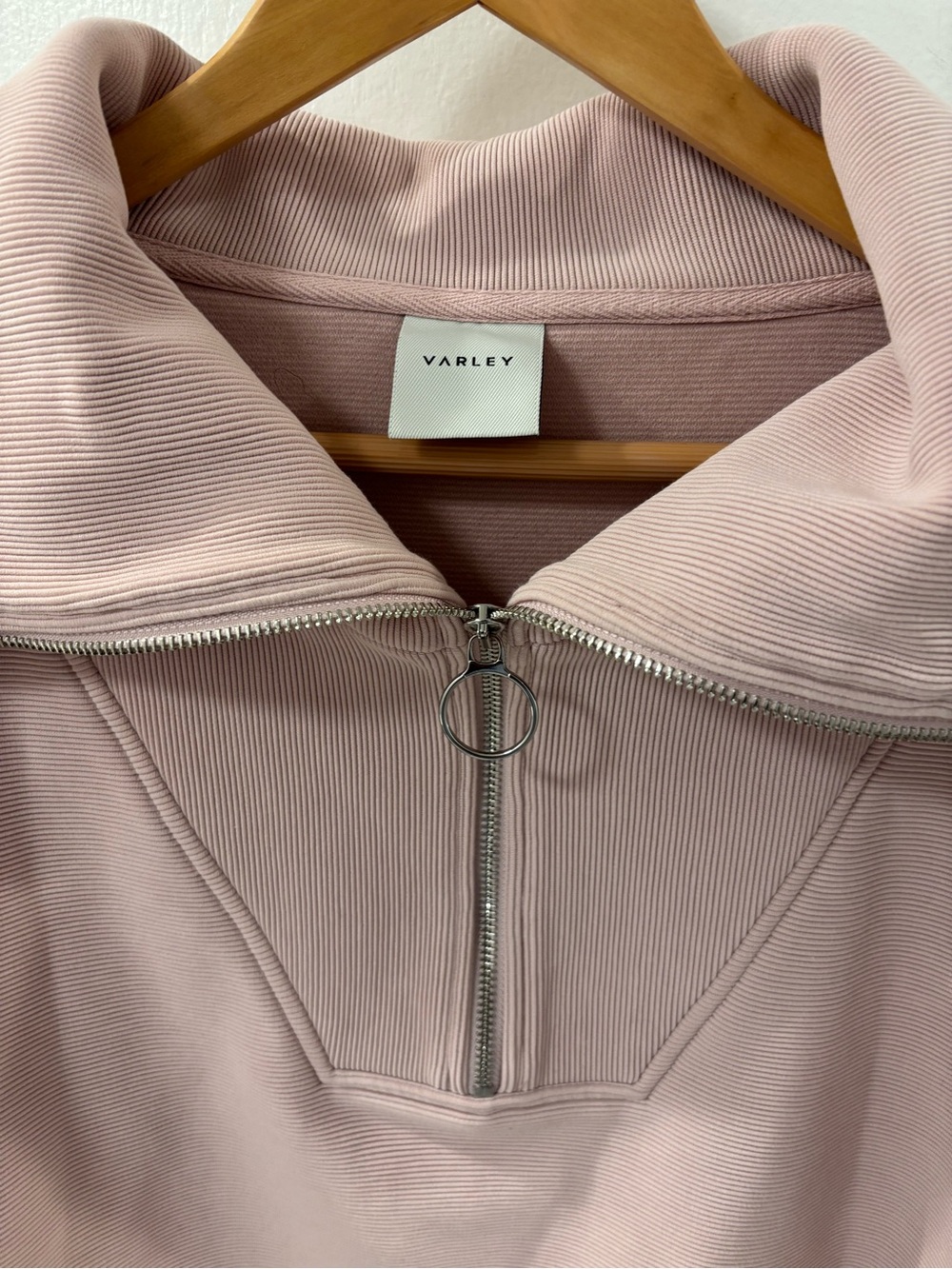 Varley Vine Half Zip Pullover Dusty Pink Ottoman Fabric Long Sleeve Sweatshirt - Picture 6 of 16